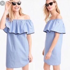 J. Crew Blue Ruffled Off-Shoulder dress medium cotton yacht party summer